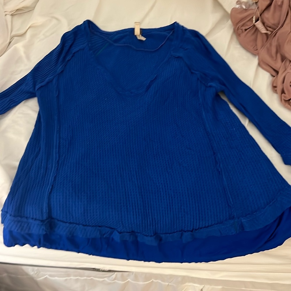 Free people cobalt blue thermal shirt with thumb holes.  Worn once